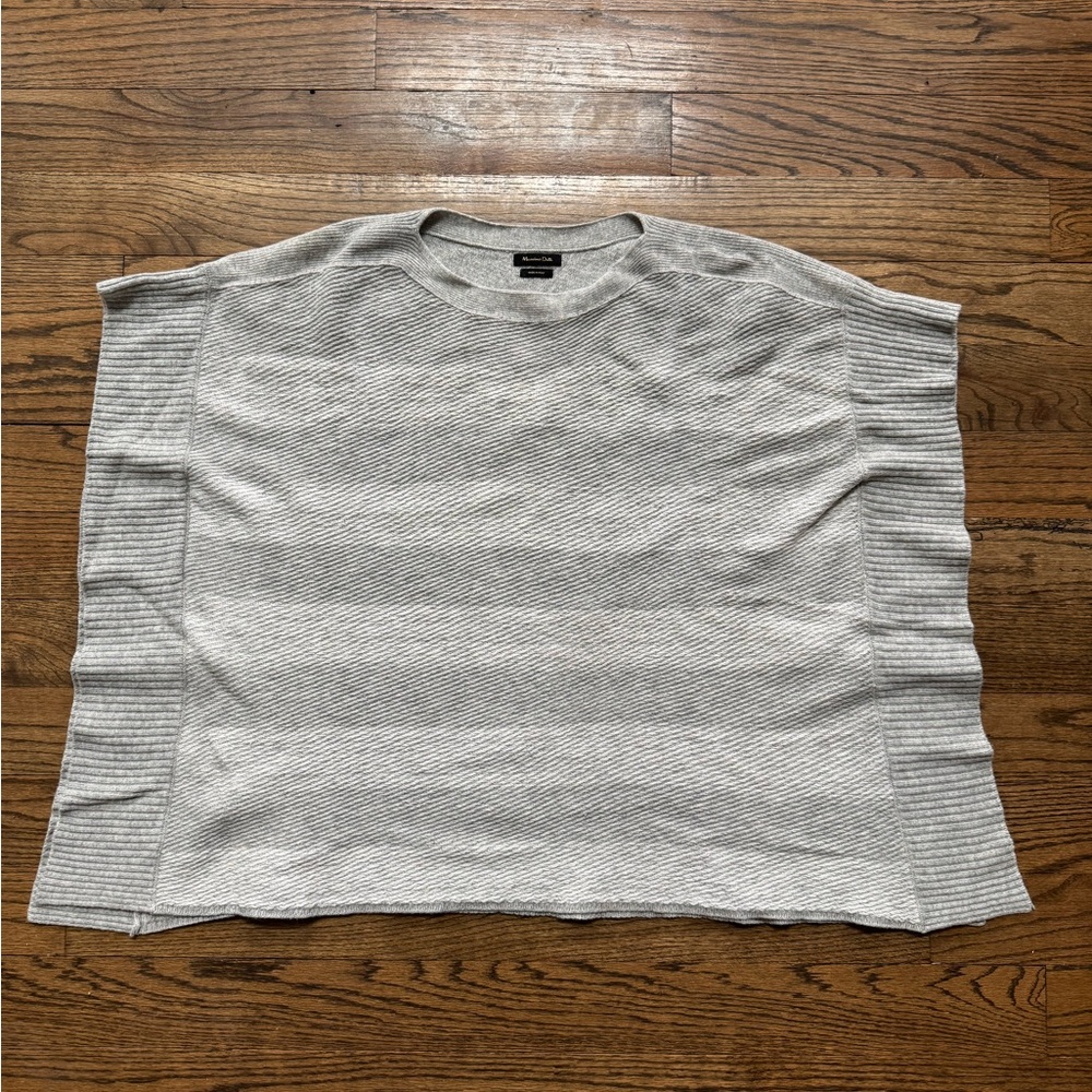Massimo Dutti Italian-Made Gray Striped Sweater Poncho, Small